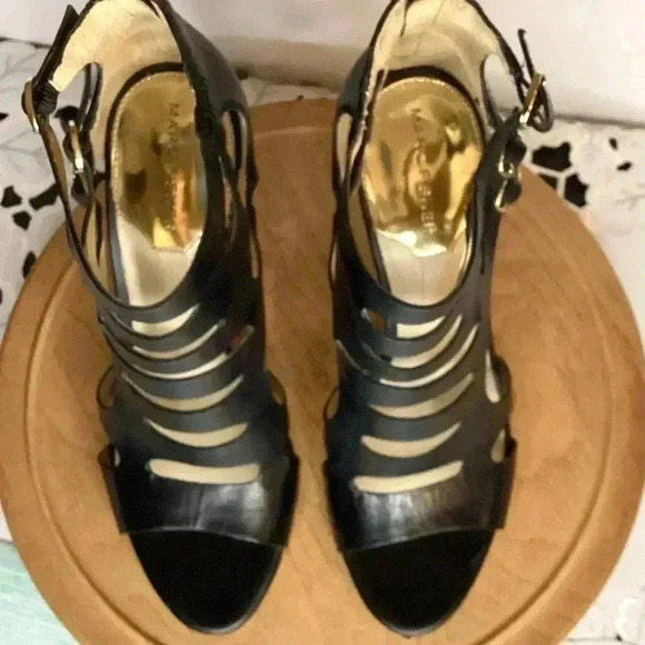 Marc Fisher Black Leather Jambee Heel Sandals Size 8M - Picture 6 of 10